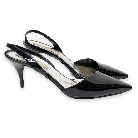 Stella Mccartney Black Patent Leather Sling Back Kitten Heels Women’s Size 39/9 - Picture 1 of 12